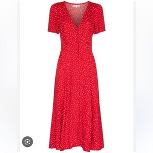 NWOT Reformation Locklin button up shirt dress in red and white polka dot